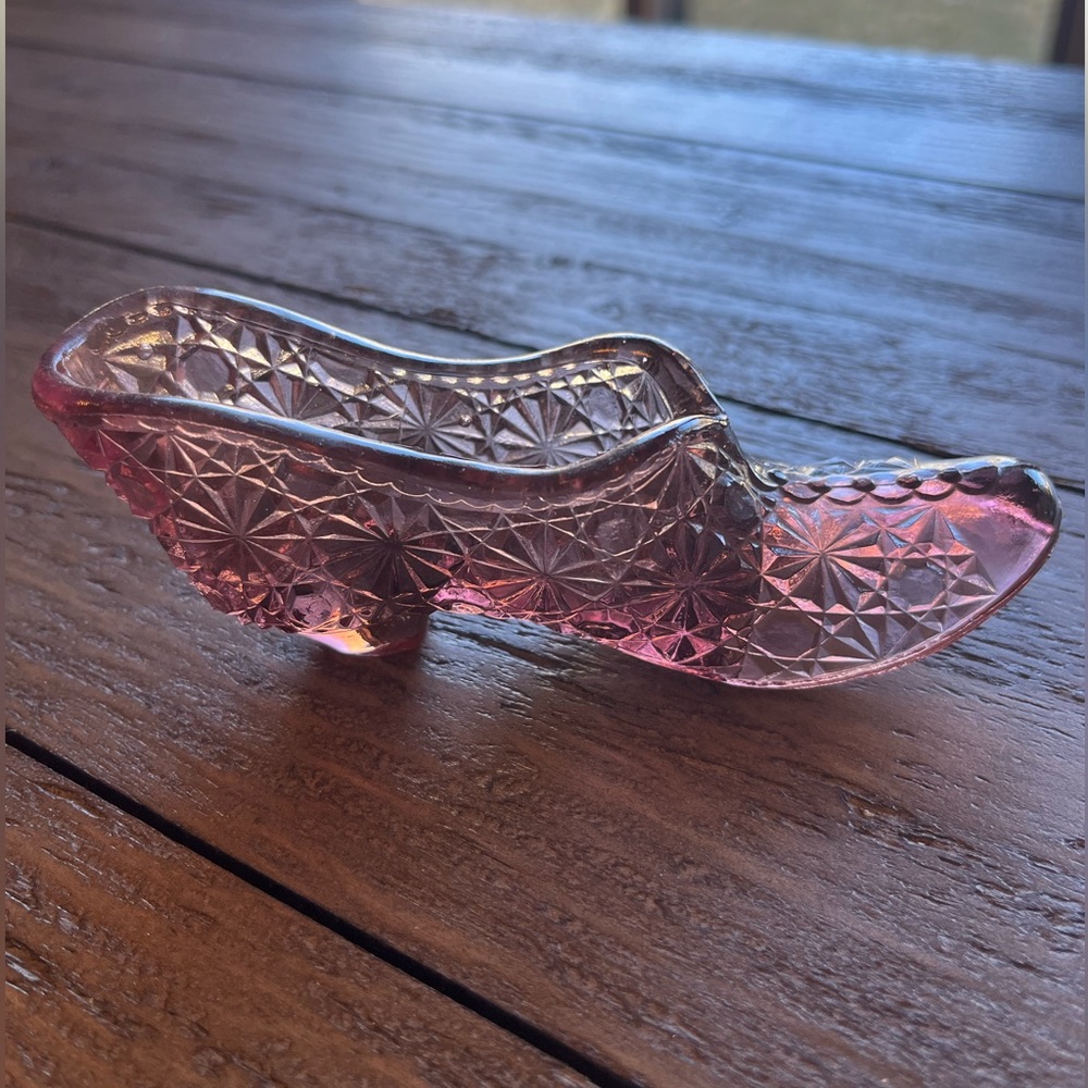 Vintage Cranberry/ Purple Glass Daisy & Button Shoe